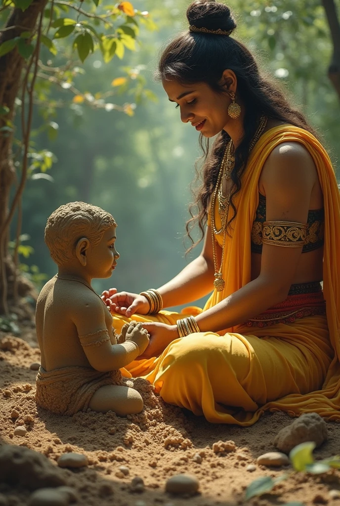 Make  a image Goddess Parvathi Devi makes his son Vinayaka with termaric