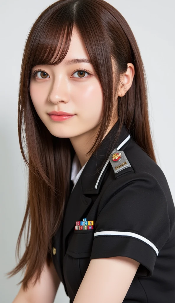 Pose on Salute、Salute posture、in woods、jungles、The background is the forest、A lot of medals on the chest、decoration、Military badges、national flag、Imagine a 16k ultra-detailed photo of Eri Kamei in a soldier avatar. She wears a camouflage military uniform, Representing either the Army or the Self-Defense Forces. In one hand, She confidently holds a rifle, Her other hand is probably on her hip or saluting. The overall aura is、There must be a fusion of the cuteness of idols and the harshness of soldiers. Medium: digital photo. Style: A mix of frankness and posing, Capturing the duality of her role. Lighting: Soft Diffuse Lighting, Probably during the golden hour, Cast gentle shadows、Highlights the complexity of the uniform. Colors: Camouflage green and brown prevail, however、Contrasts with the vibrant shades of her makeup and hair. Composition: Capture using a DSLR with an 85mm lens, Ensure bokeh effect in the background, Putting Eli at the center. --ar 16:9 - V5.1 --Style raw --Q 2 --S 750