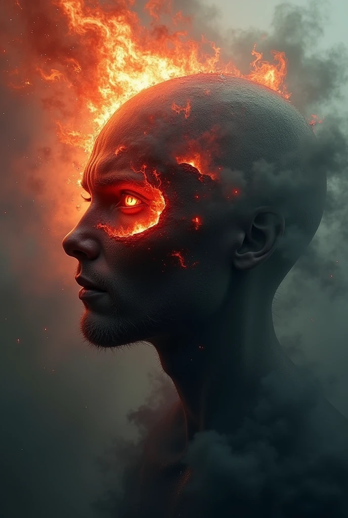 skin from chaos, dark atmosphere, eye explosion inside,