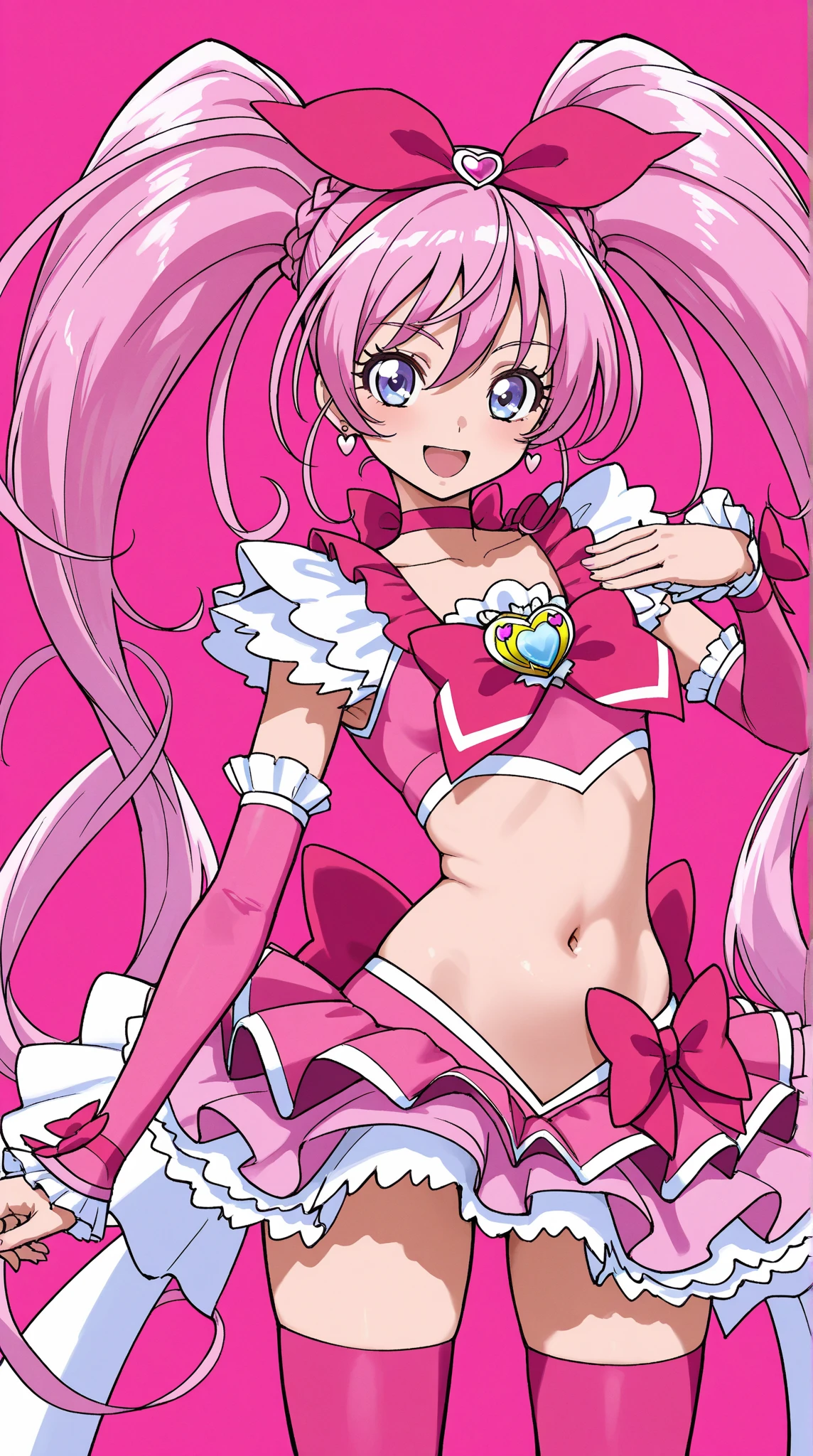 score_9, score_8_up, score_7_up, cure yell, standing, put hands on hip,cowboy shot,from below,background sky, serious face,glossy lips,looking front