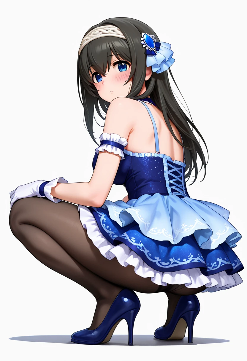 highschool girl, wearing clear higheels sandals,