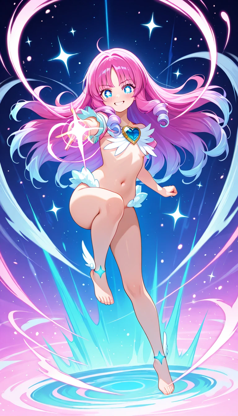 masterpiece, highest quality,beautiful eyes, beautiful hair, beautiful face, beautiful skin, solo, 1 girl, highleg, erect nipples, high heels, anime girl, full body, curvy, beautiful breasts, bare legs,shiny skin, cleavage,輝く目, 立っている, ((star(symbol) pasties,)) ((crotch pasties)), bare navel