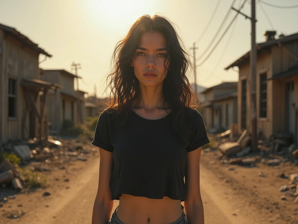 (Woman stands in front of a junction of two roads), (Apocalyptic scenario), ((melhor qualidade)), (detalhado),