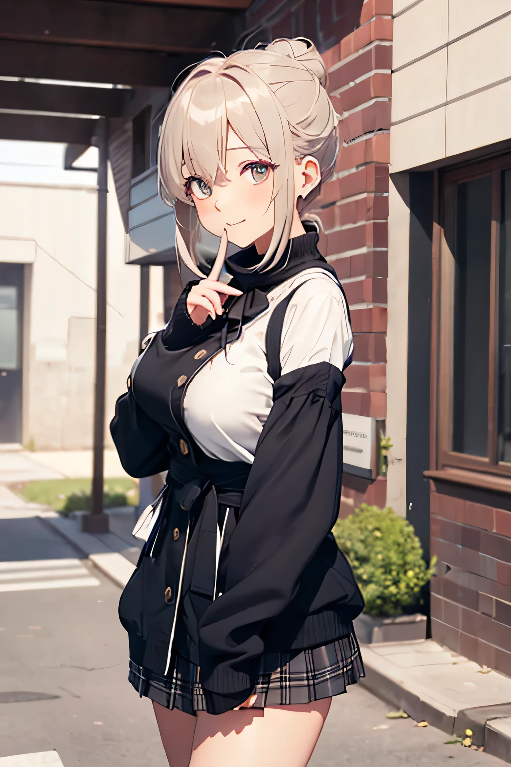 top quality、High Resolution、(high image quality:1.4)、masterpiece、Detailed Background、(highly detailed face:1.4)、(detailed eyes:1.4)、age beauty、( huge breasts:1.3)、(Normal number of fingers:1.3)、anatomically correct、perfect body line、Bright-colored hair、ponytail、 braided bob cut 、Cold Winter Night、walk home while exhaling white breath、
(the girl who pulls her sleeves softly and twists her neck:1.5)、
puffy white short coat、Snuggle up and be sweet just a little bit、a quick smile spills out when you wrap the scarf、walk side by side with him while exhaling white breath、gestures to hide hands by stretching out the sleeves、the moment you stare at it with an upward gaze enhances cuteness、
fluffy white short coat、fluffy white short coat、plaid trapezoid skirt、 Knee Length Flared Skirt 、 brown short boots、after puffing up her cheeks and showing a relentless expression、cute