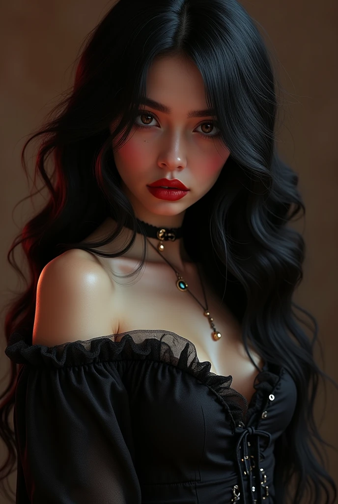 "A stunning and captivating young woman with a mysterious aura, showcasing her unique personality and charm."