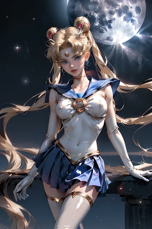 (masterpiece, best quality:1.2), Sailor Moon,1 girl, alone,blonde hair,blue sailor suit,long hair,jewelry,whole body,Double tail,White gloves