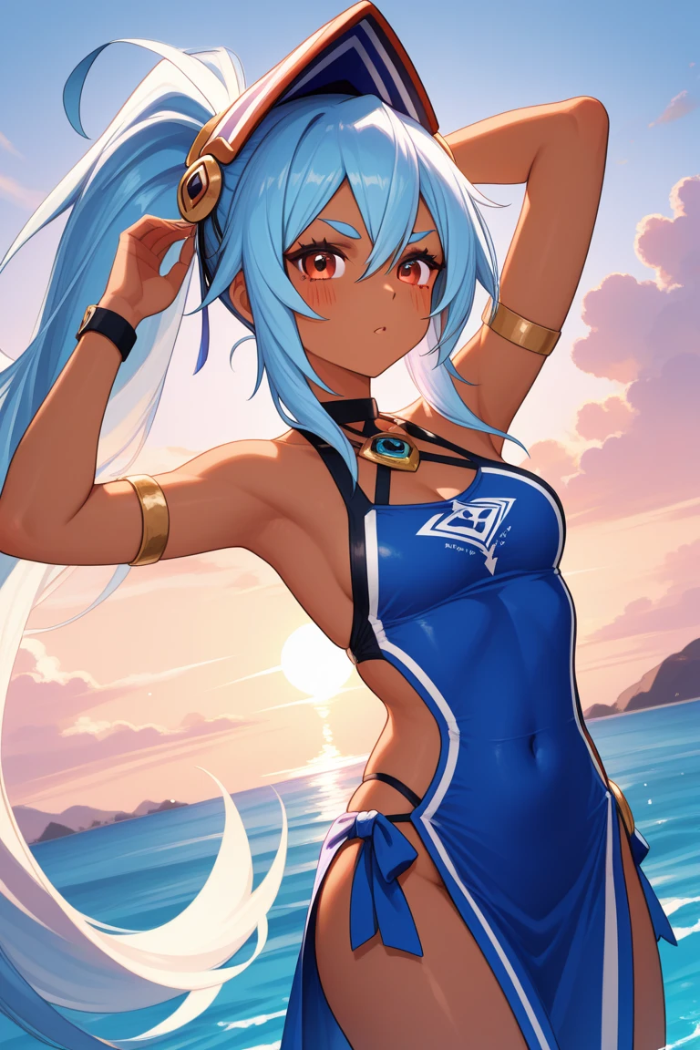goddess aqua from konosuba smirking with a grin