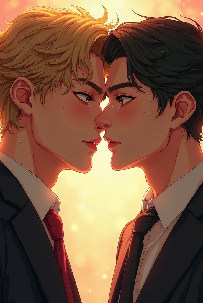 Two brothers hug beautiful men in anime style