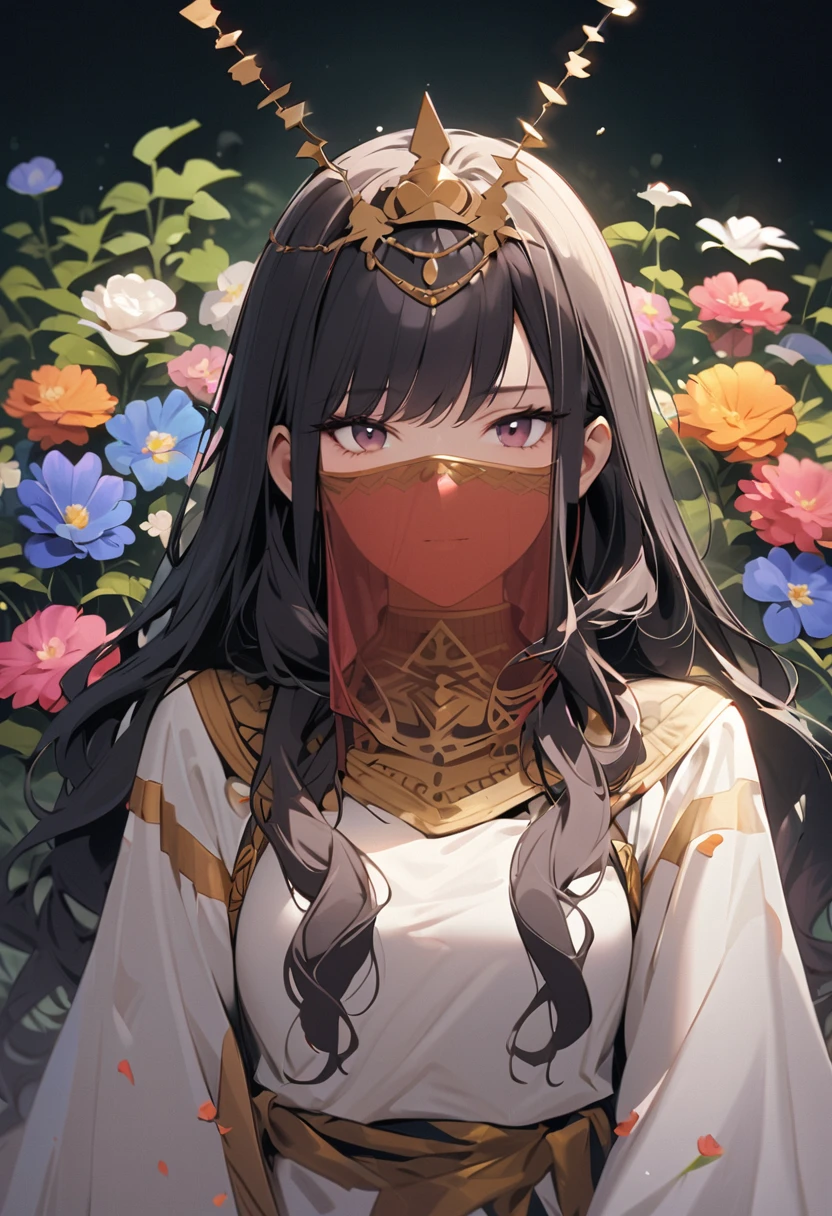 masterpiece, best quality, BREAK, 1girl, (face veil, mouth veil), dancer, bride, (portrait:1.4), tropical palace, shiny skin, (see-through), realistic, smile, ornate, intricate, looking at viewer, <lora:Harem Dancer:0.9>