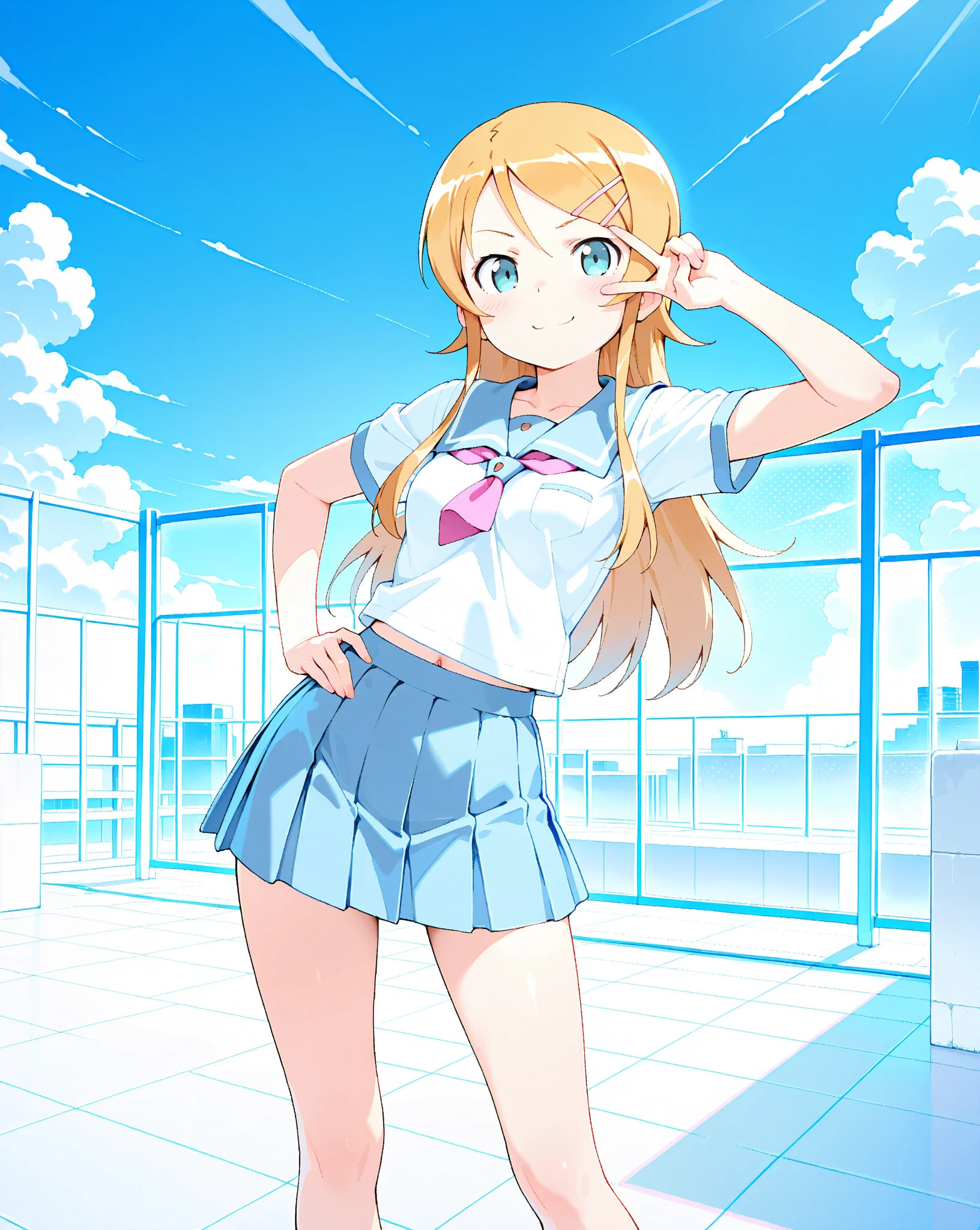 Beautiful long blonde hair Shyness blue eyes Watery eye White panties Girl in a sailor suit Pleated skirt mini skirt vibrator in thighhighs thighvibe Hold your crotch with both hands carrying randoseru backpack Small breasts