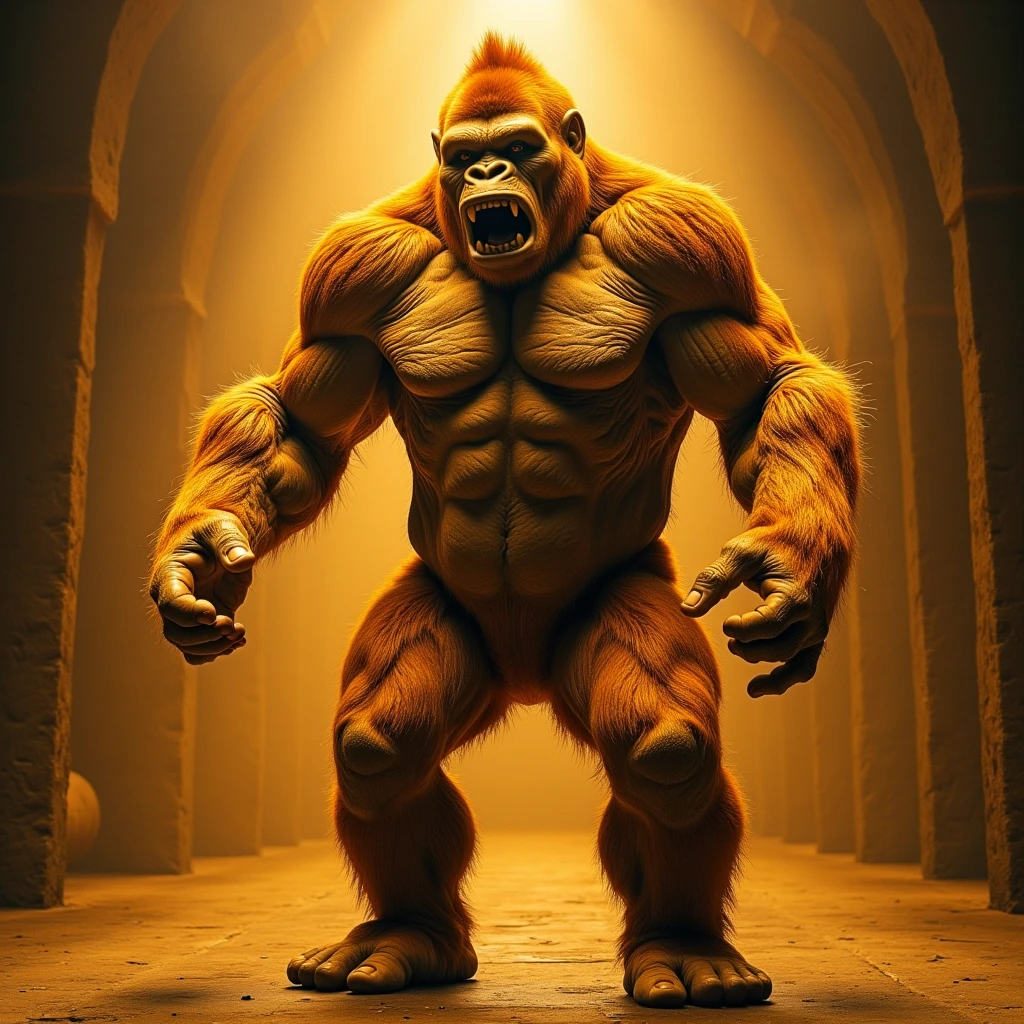 Wrestler, Donkey Kong, full body, brown, brief, cinematic still, cinemascope, (best quality, masterpiece), very aesthetic, perfect composition, intricate details, ultra-detailed, vivid colors