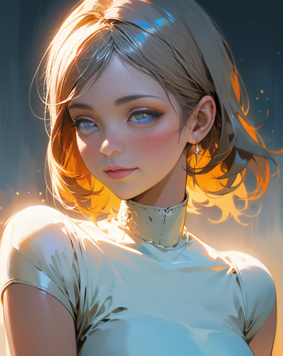 best quality, 1girl, (dakotaskye:1.0), blue eyes, pixie cut, (small breasts), blush, SamDoesArt1