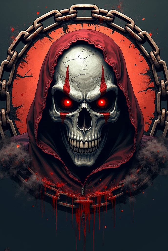 an angry skull mage with red eyes, only framed head
