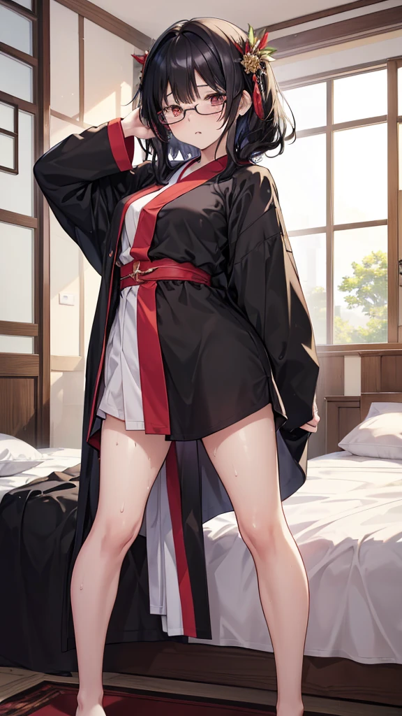 score_9, score_8_up, score_7_up, score_6_up, score_5_up, score_4_up, BREAK, source_anime,
1girl, nohara rin, brown hair, short hair, brown eyes, forehead protector, beautiful legs,
pussy, bottomless, full body, looking at viewer, solo, konohagakure hidden village background, standing on bed