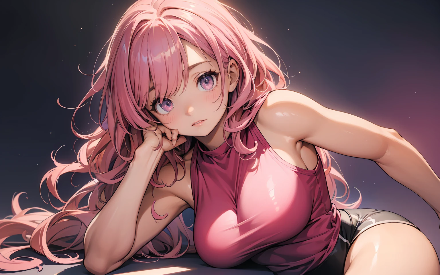 (highest quality)), ((masterpiece)), (Familiar), Perfect Face,Shiny skin,Beautiful breasts,Kyoto Animation style drawing,Shiny skin、hoodie、Sunburned skin、Sweat、Off the shoulder、Double teeth
、Hatsune Miku、Pink Hair、Young、Big Breasts、Embrace、hot spring、dark skin、close、near、Having popsicles、night、From below