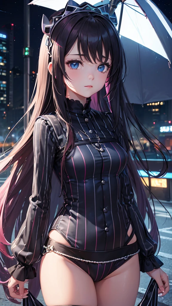 (aromasensei:1.3), best quality, masterpiece, detailed background, highly detailed, intricate, detailed face, long eyelashes, detailed eyes, (standing, pose:1.1), (cowboy shot:1.3), (portrait:1.2), (thick thighs:1.0), (large breasts:1.0), (city, night, dark sky:1.3),
(one girl, 1girl:1.1), (solo:1.3), (black eyes:1.2), (black hair:1.1), (straight hair, blunt bangs, long hair:1.2), (thick lips:1.3), (choker:1.1), (pale skin:1.0),
(gothic dress:1.3),
(light smile, blush, nose blush:1.1), (half-closed eyes:1.2), <lora:AromaStyle-V7:1>