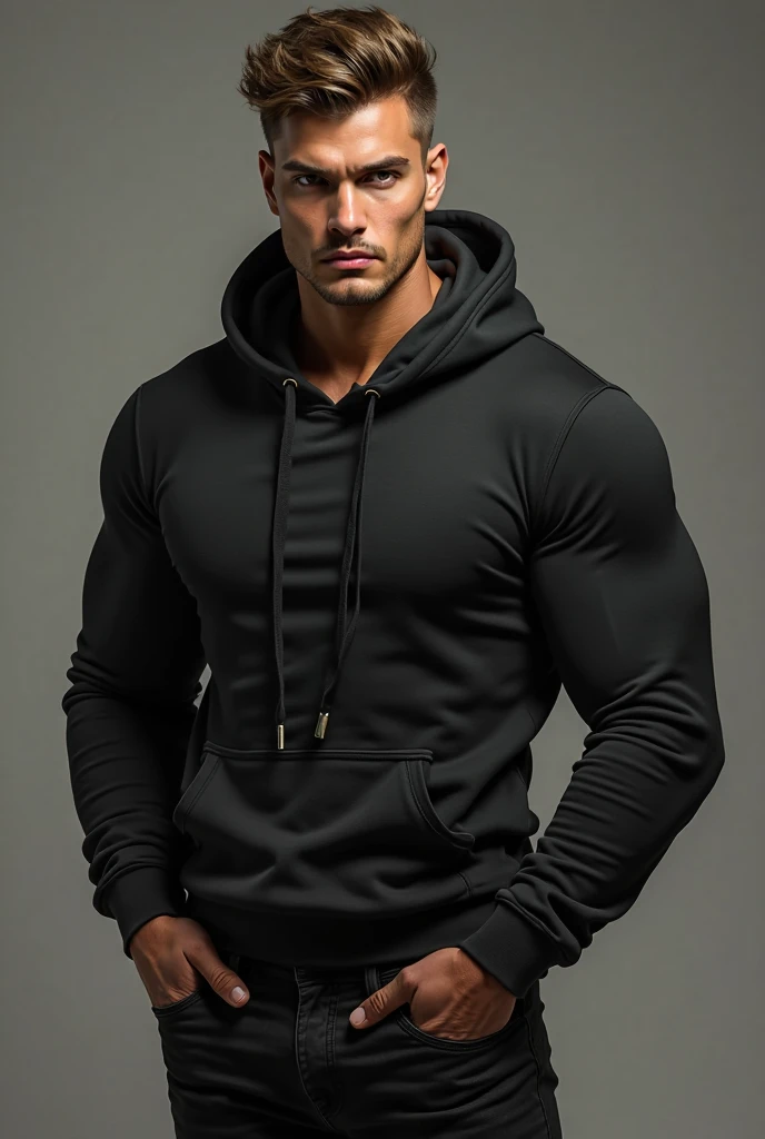 (absurdres, highres, ultra detailed, Ultra HD), ((tall handsome muscular man with a strong physique, solo, male model modern clothing, Full length portrait: 1.5, wearing a black cat costume based zip-up jumpsuit with a hoodie that is unzipped revealing his chest and abs, bulge: 1.2)), beautiful, gorgeous, wet, mature, perfect eyes, sexy gaze, (looking at the viewers romantically), perfect body, smooth skin, a hot glow in his skin, extra large chest, largest breasts, extremely large pectorals, big nipples, breathtaking grandeur, model pose, colorful, artistic, focus on his calm facial features, elegant look, sexy posture, full body view,
