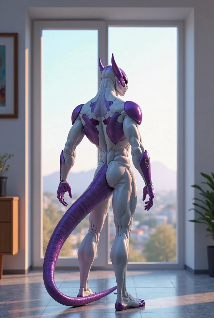 A solo tall male (buff:1.4) anthro Cooler, standing, bedroom, realistic, bulge, clothed, hi res, Sfw:1.2