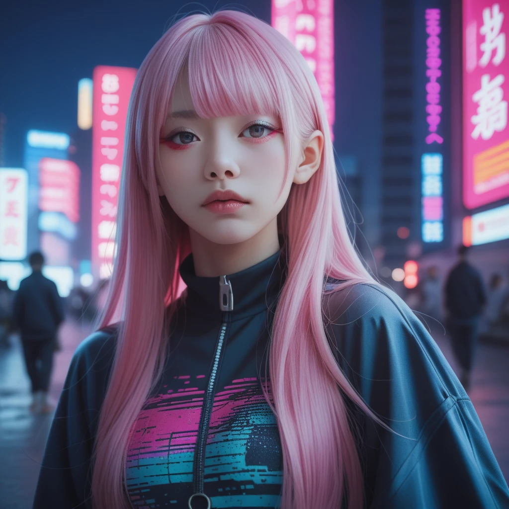 ((masterpiece, best quality, extremely detailed), volumetric lighting, ambient occlusion, colorful, glowing), 
1girl, solo, young girl, (pink hair), long hair, halo, aura, sacred, godness, cyber suit, android, bot, 
outdoors, sunset, sky, clouds, space, (cyberpunk theme:1.2),