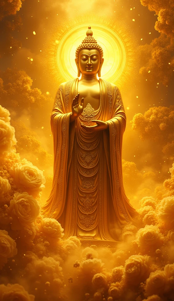 gold　huge　Great Buddha　Sun Goddess of Light　delicate　Background gold
