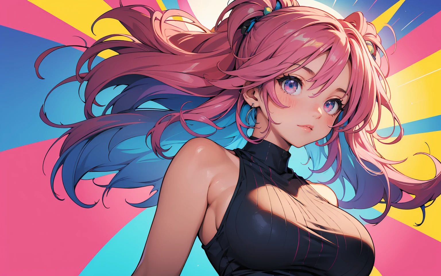 (Masterpiece), (Best quality), (Ultra detailed),(disheed hair),(illustration), (1girll), (Fashionable clothing), view the viewer, (interview), (Simple background),美丽细致的眼睛,Delicate beauty,afloat,Smile Expression,(high saturated),Focus on the face,floated hair,(Shiny),best illuminate,Best shadow,tmasterpiece:1.2,best qualtiy),(Fine beautiful eyes:1.2),(Very detailed CG unity 8K wallpaper,tmasterpiece,best qualtiy,Hyper-detailing,Best shadow),Anime girl with pink hair,Soft anime illustration, anime visual of a cute girl, anime illustration,lovely art style,,Anime style illustration, beautiful anime art style, Anime art style,head portrait