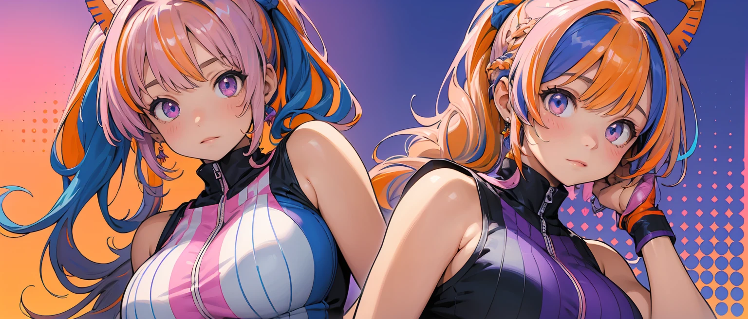 、Pink Hair、Drill Twin、Headband、blue eyes、Women's pro wrestling、fight、On the ring2People Women、whole body