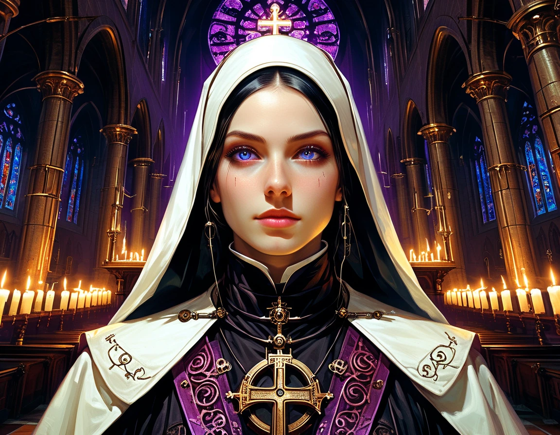 ral-opal, meahophontron, full body, woman face, devil nun, negro, looking at camera, body nun clothes