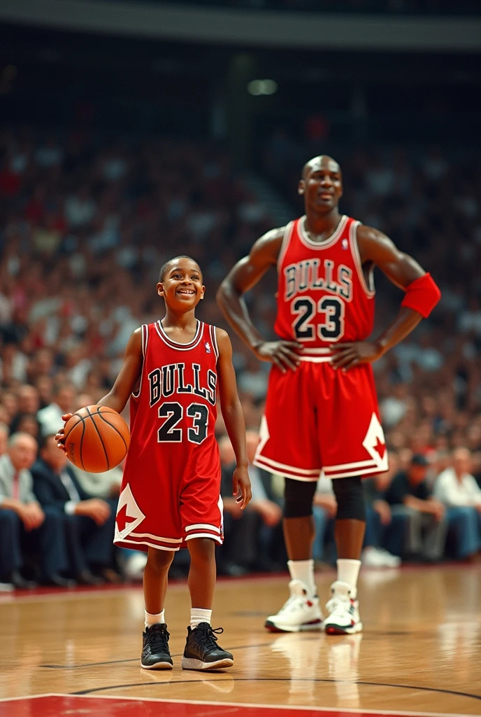 Michael Jordan with ten girls under 14 yo