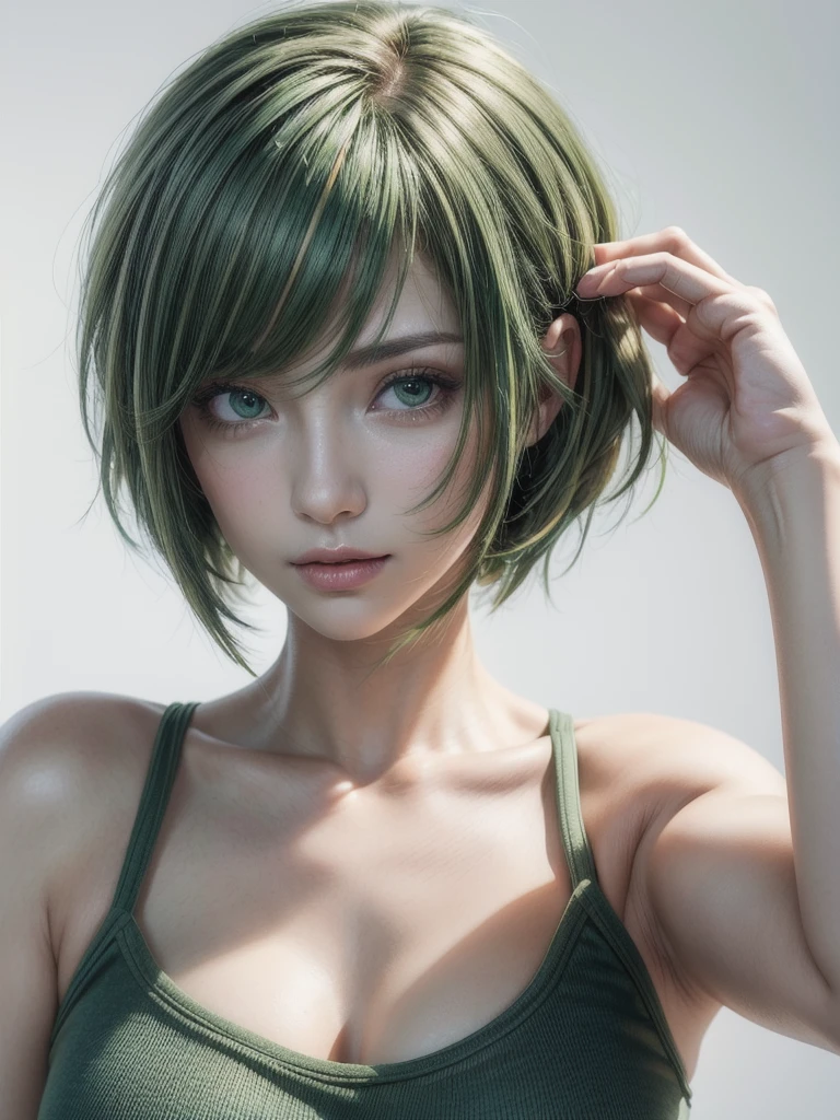 8K, Top Quality, Intricate Details, Ultra Detail, Ultra High Resolution, Masterpiece, close up shot, shot from behind, (Looking back), (full body: 1.1), Slender, Smile, (Makeup: 0.4), ,(( purple eyes, green hair, bangs, very short hair, random short hairstyle)), (Fluffy Eyes: 1.21), (()), 1girl, solo, 1 girl, (()), close up shot, , ((tall)), (((fit body))), (((slim face))), sharp face, ((walking pose)) ,(detailed face), sharp face, small lips, , ,(( ass up, butt cheek,)) ,, ,
((,naked )), , ((naked, nude )), detailed face, detailed breast, huge breast, detailed ass , detail nipples ,, Narrow Waist, Skinny, tall , 190 cm tall, Muscular, Navel, Exposed Abdomen, Pointed Chest,, Beautiful girl with accentuated slender abs: 1.4, Six Pack Abs: 1.4, , Perfect Body, detail legs, (( dark background)), black background,