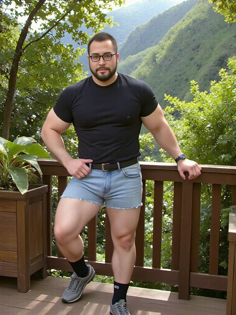 napa, bald, black eyes, mustache, muscular, dark blue saiyan armor, dark blue vambraces, dark blue boots, faulds, black briefs, tail around waist, looking at viewer, evil grin, serious, sitting, on a large rock, on a mountain, distant city, ocean, extreme detail, masterpiece,