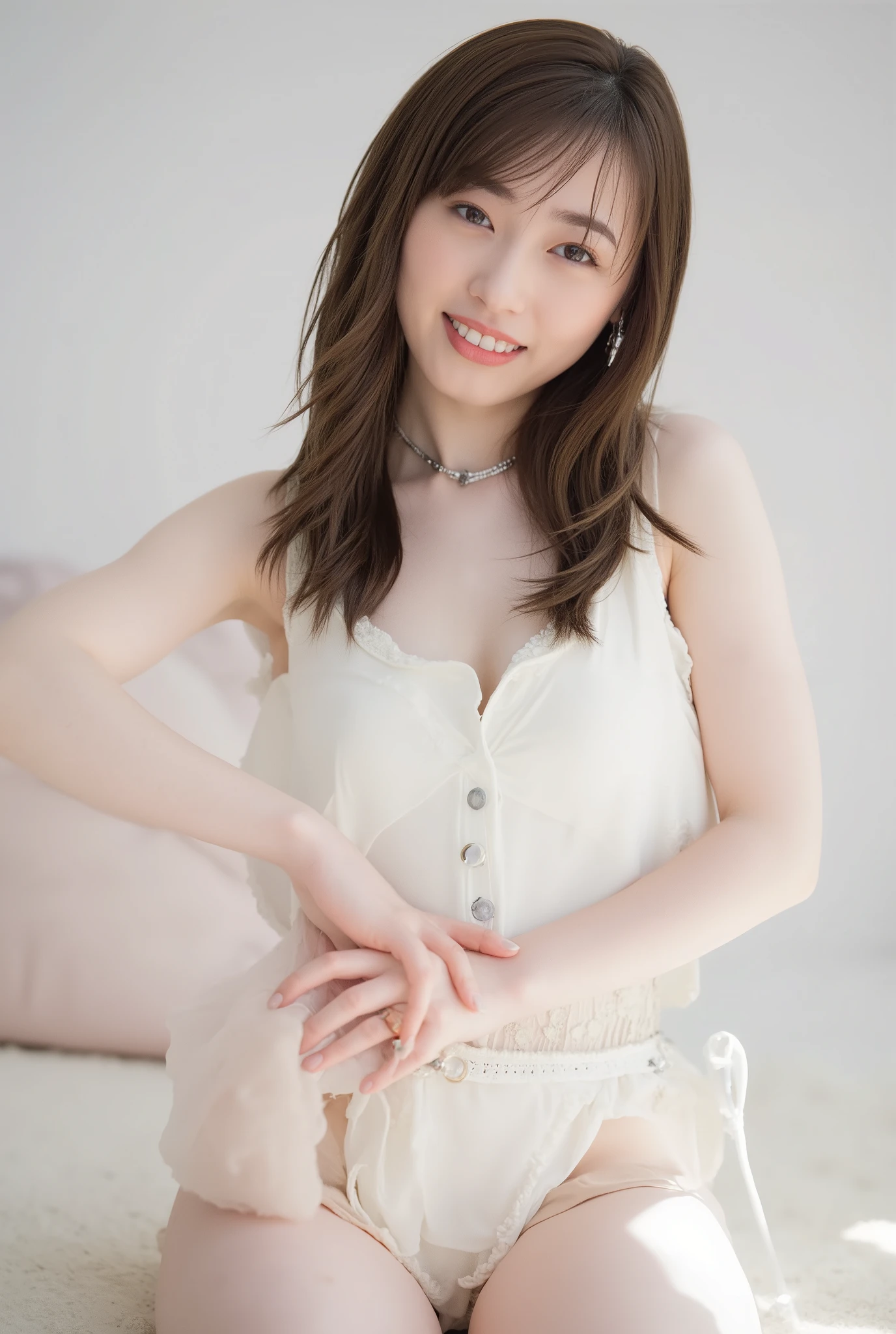 She's wearing a glamorous camisole、face close-up、choker、off shoulder、belly button、Panties、garter belt、thighs