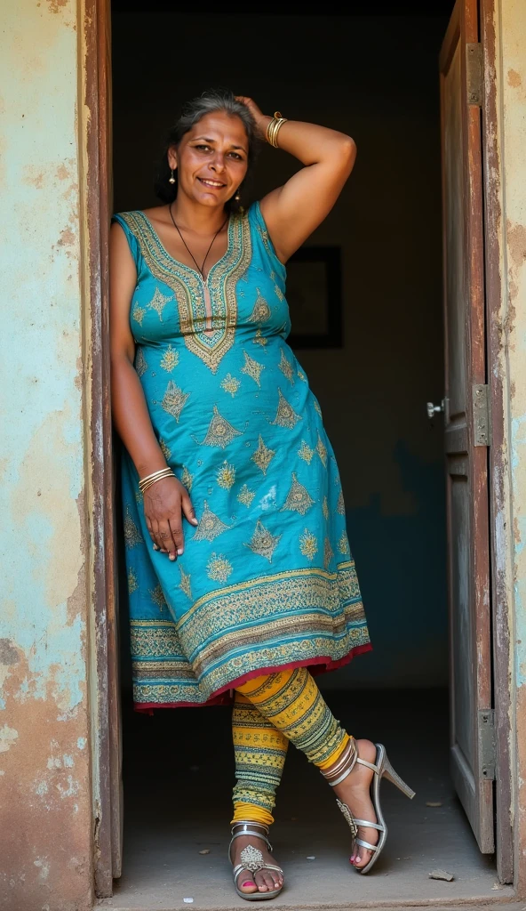 Extremely Hyperpregnant Mauritanian woman with huge belly wearing a dress