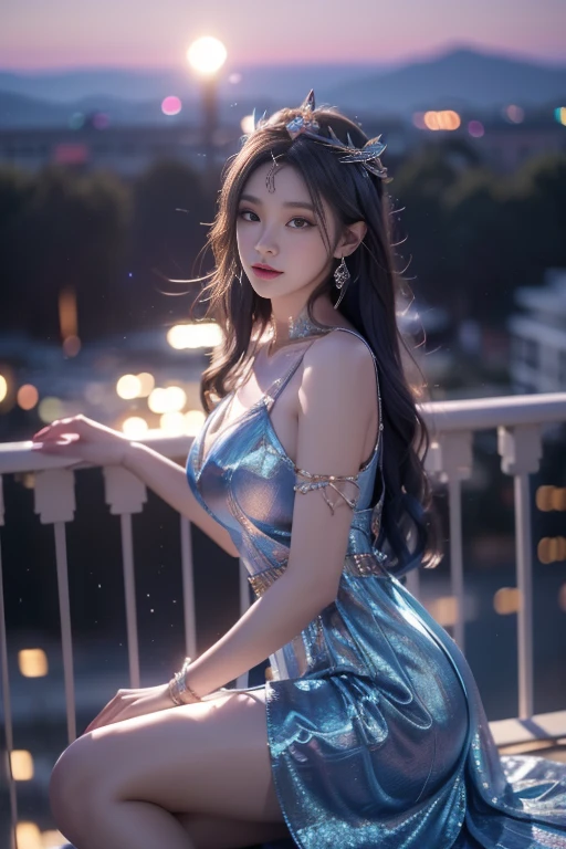 Ultra HD、High resolution、distinct、Woman warrior、Glittering ornaments、Colorful and gorgeous jewelry、Beautiful blue eyes、Silver Dress、A dress covered in jewels、Beautiful braided hair、