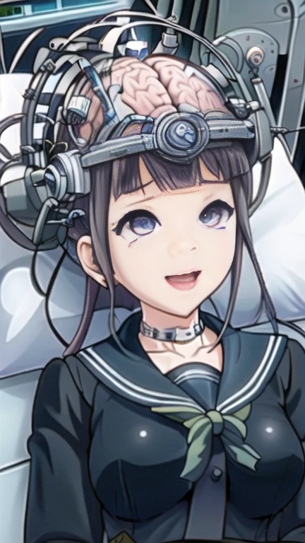 masterpiece,best quality,Very detailed,1 Girl,Solitary,scared,Panic,Miosis,Scream,Raise an eyebrow,Keep your eyes open,cry,Tears,
rest
(((laboratory, Lying in a hospital bed, Leaning back))),whole body,brain surgery,(((暴露的大brain,Equipment on the head))),((((brain,brain in head device)))),露出brain组织，Craniotomy，Open your mouth，Drool，Milky saliva，Huge bust，Superbly detailed eyes，Face with extreme detail，bust，Huge Breasts，Showing breasts，Breast protrusion，Drool，Milky saliva，乳白色的brain组织液，A thick stick is inserted into the head