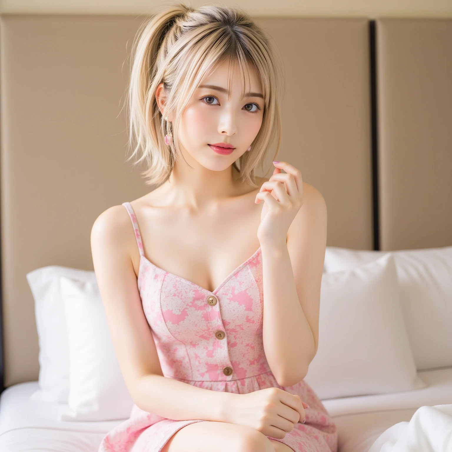 (Highest quality, masterpiece, Ultra-high resolution, 8K, RAW Photos, Realistic, Anatomically correct:1.5), 20-year-old girl:1.2, Embarrassing, avert your eyes, blush:1.0, View Viewer, ((bar)) 、Large windows、Night view、 Light:1.2, Bokeh, Cinema Lighting:1.0, Depth of written boundary, sharp、 Cute face、Idol、Wine colored short sleeve lace top、Black pleated skirt、Shiny wine-colored clothing、”dwarf”、(Floral clothes)、(Full Body Shot)、Side angle、Cowboy Shot、 smile、((Ultra short hair、Berry Short))、(Straight bangs)、((See-through))、(( One Girl))、Waist、I can see your thighs、