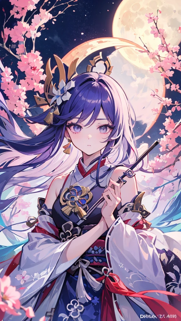 ((top quality, Fine eye, clean eye, detailed eyes,ultra-detailed,detailed eyes,hyper detailed,super fine illustration,Ultra-definite eyes, masterpiece,best quality,ultra detailed,8k portrait,unity 8k wallpaper,super fine illustration,solo))a woman in a purple kimono with a flower in her hair, concept art inspired by Bian Shoumin, pixiv, shin hanga, full body xianxia, onmyoji detailed art, onmyoji, heise jinyao, onmyoji portrait, lunar themed attire, visual novel sprite, the piercing stare, derk purple hair,full body,stand picture,