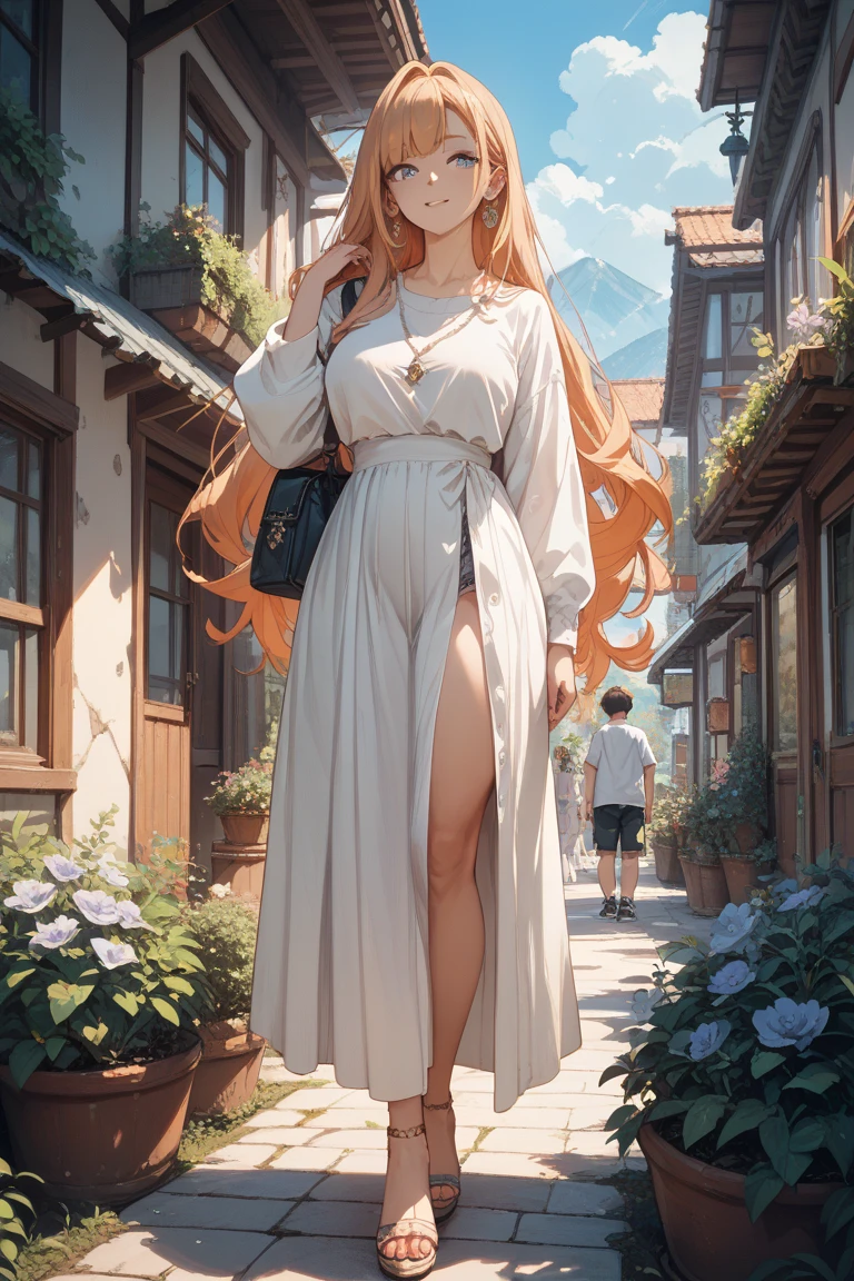 women,Completely naked, flat chest,slender, In town,long hair, crowd,