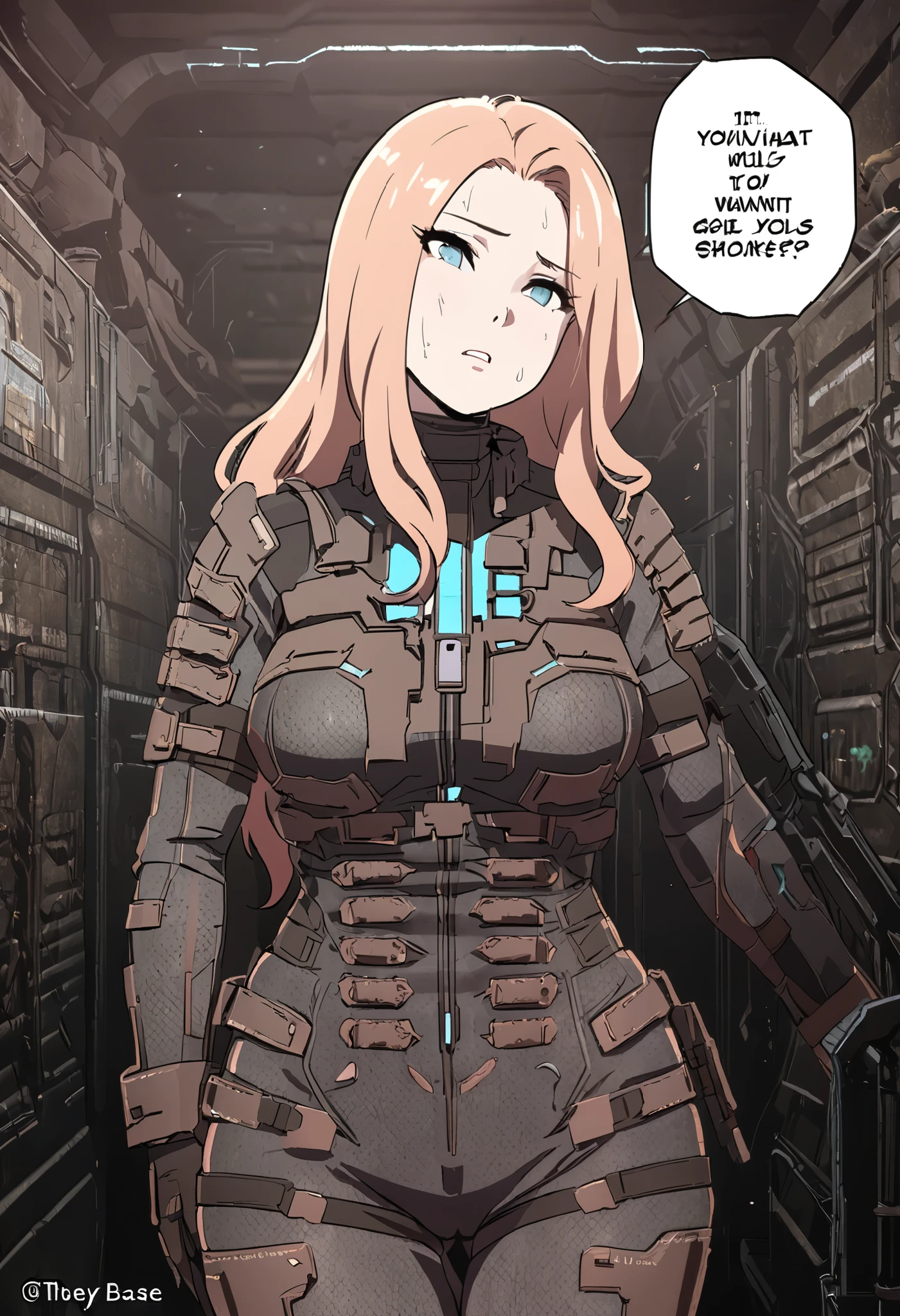 Sexy girl, Long hair, medium chest, thick hips , science fiction, dead space suit , comic base, horror atmosphere, they say
