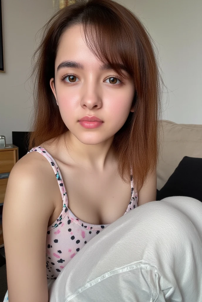 instagram photo, closeup face photo of 23 y.o Chloe in pink cycling cloth, cleavage, pale skin, (smile:0.4), hard shadows, cycling outfit, after shower with wet hair, curl hair, sexy vibe