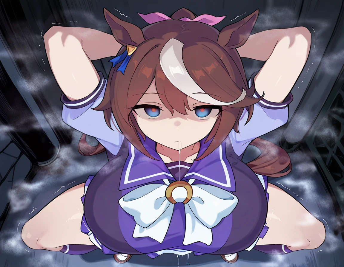 1girl and 1boy , gyaru , bitch , ((masterpiece)), ((ultra detailed,best quality, highres, natural lighting)), (((official art))), ((((ultra-detailed)))), ((high resolution)), {{unity 8k wallpaper}}, {{perfect anatomy}}, {{{photorealistic , ultra detailed realistic}}},elaborately designed clothes, NSFW, {{{1woman, 18-year-old}}}, {{{medium breasts,}}}, {{{{{{black hair, smooth hair , straight hair}}}}}}, {{{shcool uniform, sailor uniform, gray skirt, flare skirt, mini skirt ,3lines sailor}}}, {black thighhighs, arms behind , skindentation}, curvy , thick legs , , in classroom , ultra detailed background,face close up,all fours ,evil eyes,heads down,on stomach,kneeling, (((((((fellatio, deepthroat , oral sex , penis swallow,handjob))))))),{pov},(((((nsfw)))), (((((((:=>)))))),((lying man)),(convenient censoring),saliva,((motion effects , overhead motion effect , sound effects )) , male pubic hair , testicles , {{{{{beautiful detailed eyes, brown pupils , looking at viewer}}}} , sweating ,