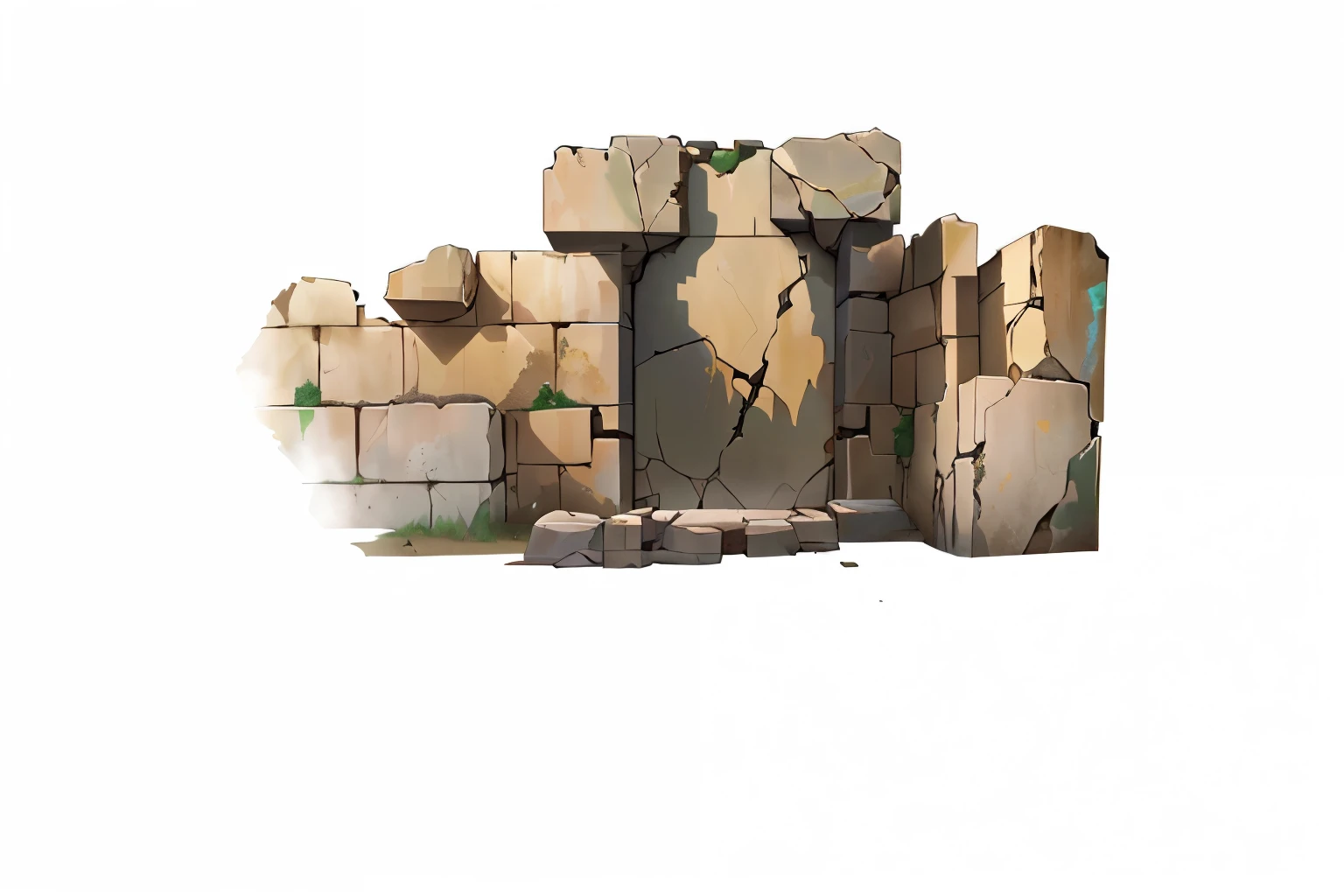 there is a stone wall with a door and a window, ancient ruins background, background art, ancient ruins, background is the ruins, giant tomb structures, shattered wall, jagged blocks of stone, smashed wall, ruins, wall ], a gigantic wall, wall structure, city ruins background, game asset, ancient buildings, ancient ruins behind, background depicting a temple, dungeon background