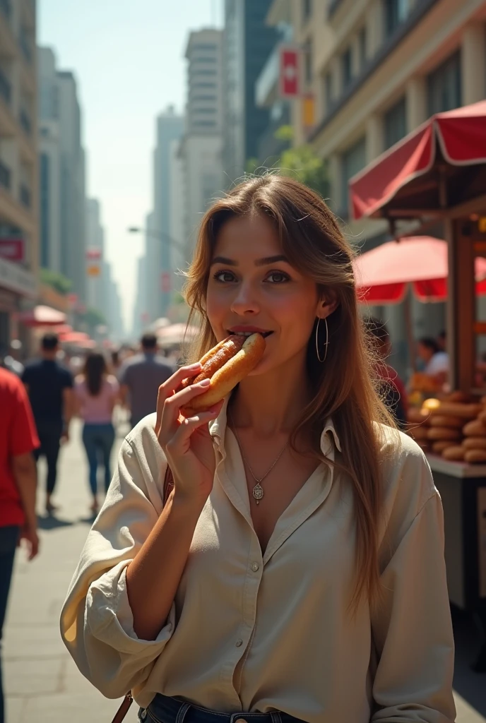 A woman sucking a penis in front.te do Burger King