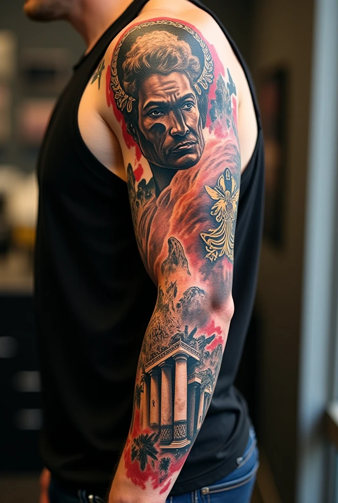 Create a tattoo with the story of Greek mythology on your right arm
