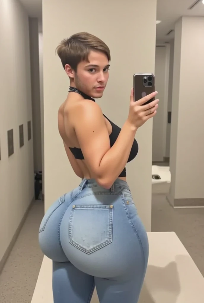 1 girl, selfie in mirror, Whole body, 2, big ass, brown hair , Short hair reaching shoulders, nude posing sexy, sensual, horny, hot