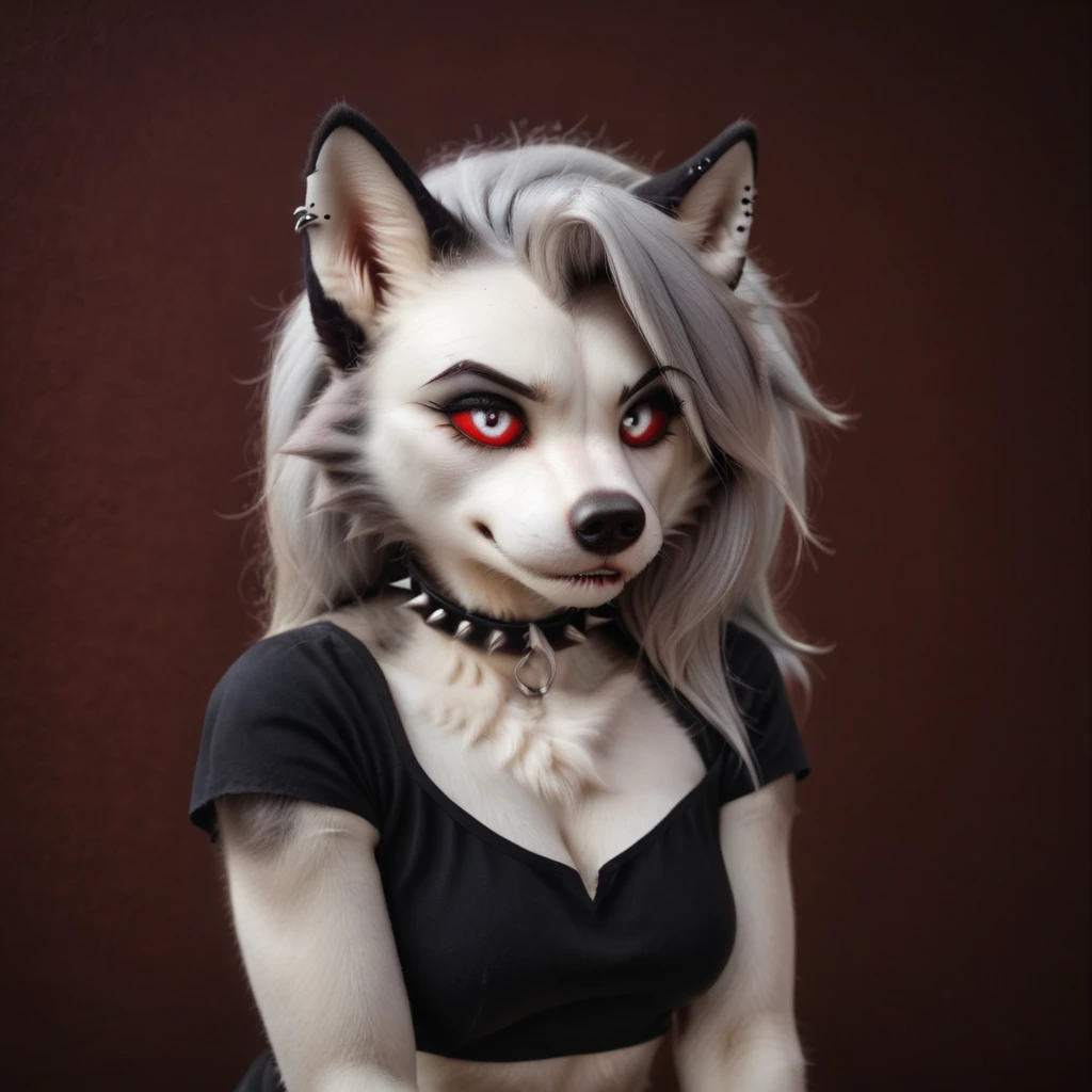 (zPDXL2), score_9, score_8_up, score_7_up, source_anime, 2d,
score_9, score_8_up, score_7_up, score_6_up, safe content, by vivzmind, mammal, canid, canid demon, demon, canine, monster, anthro, female, fur, solo, hair, white body, white fur, helluva boss, holidays, hellhound, loona, red sclera, dress, white eyes, braided hair, halloween, blood, official art, blood from eye
AissistXLv2, unaestheticXL_bp5, SimplePositiveXLv2, zPDXL2 PonyXLV6_Scores