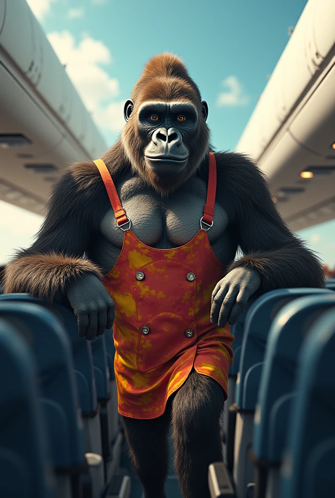 A GORILLA WITH A BANANA HEAD RIDING A PLANE
