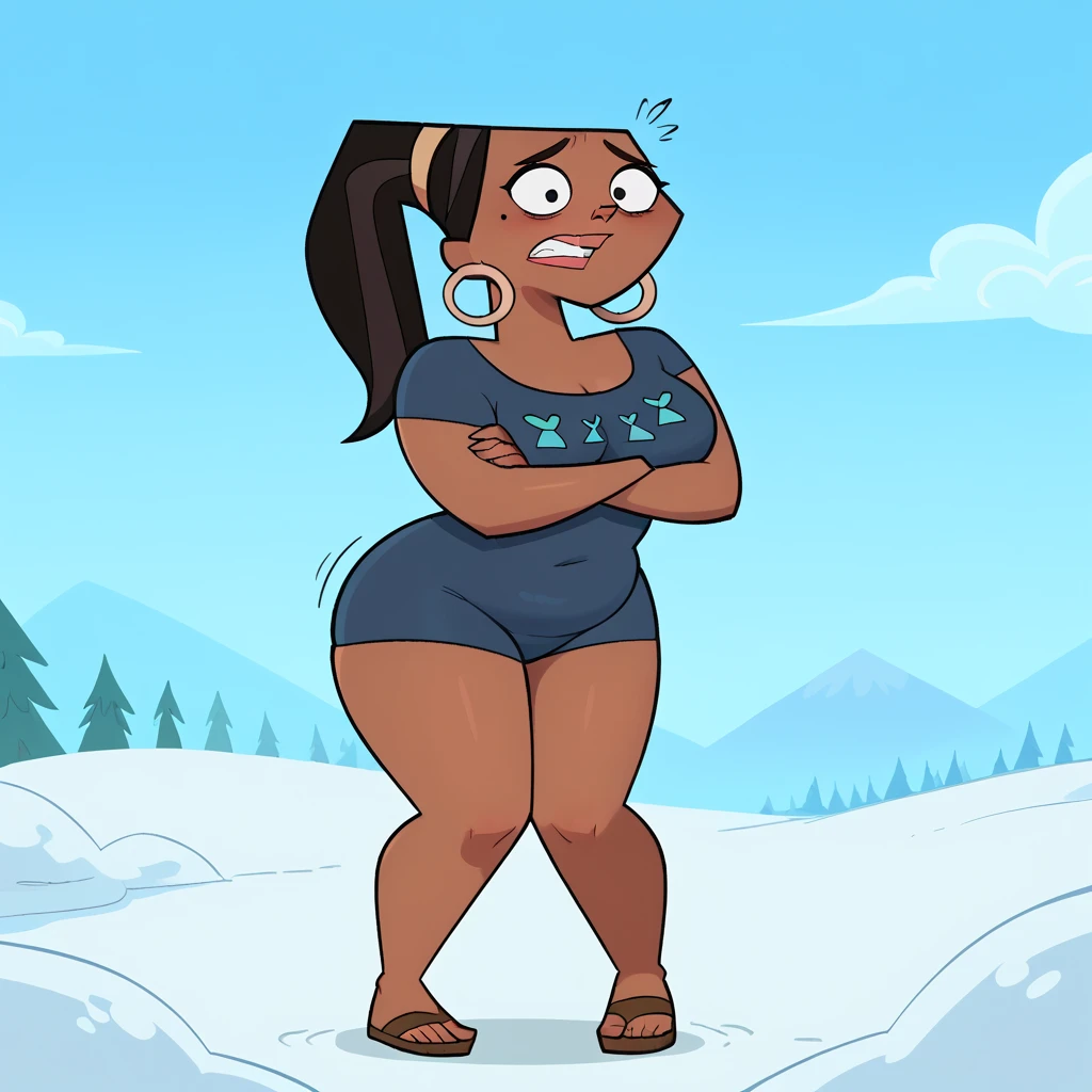 Bbw on the beach, enormous belly, huge thighs, huge breasts, very fat, afro, dark skin, black hair, swimsuit, smiling