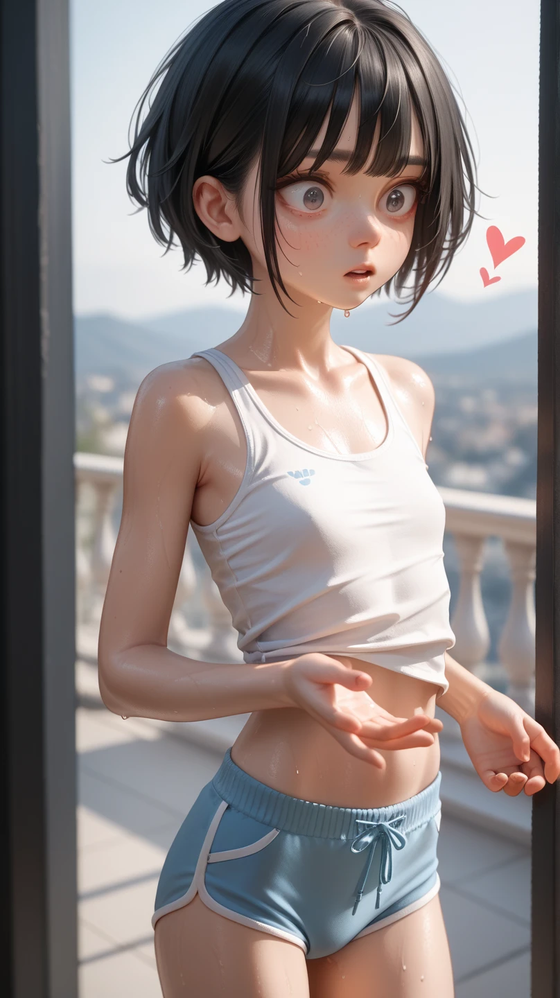 ((masterpiece, best quality)),((highres:1.2)), 1 Girl, solo, Cowboy Shot, Blurred Background, ((flat chest)), Thighs, ((topless)), (((Fantastic Pose:1.2))), pixie cut