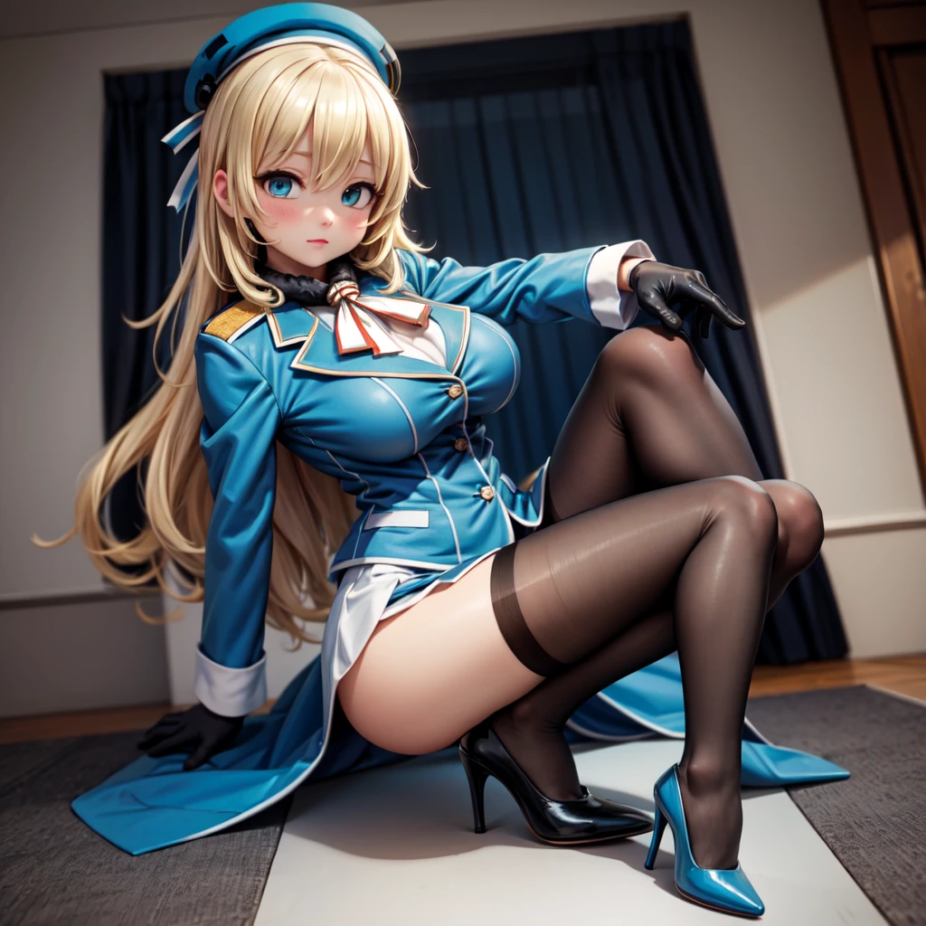 high resolution。Full body detailed drawing。Blonde beauty。Blue habit。Wearing a hood。Blue Eyes。Have a Bible。Wearing black spats。