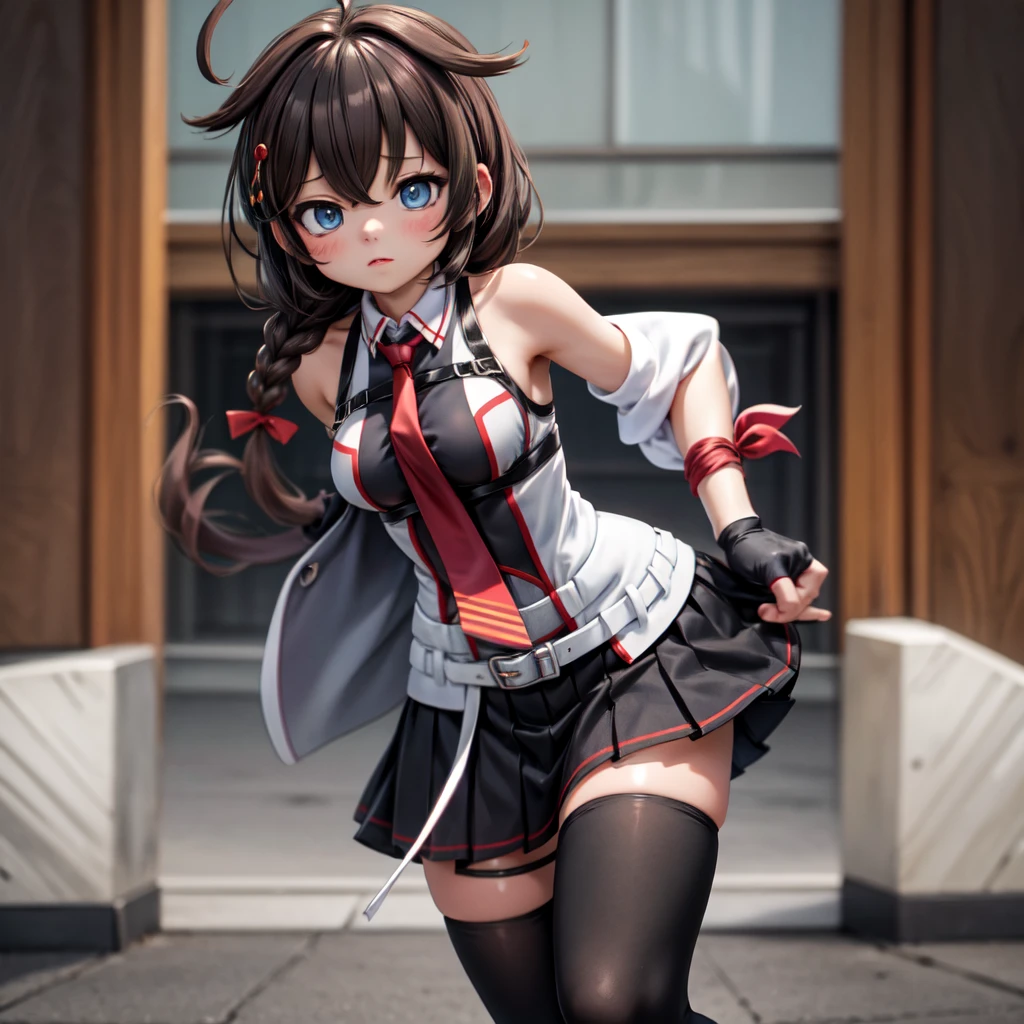 ultra-detailed, Explicit, Beautiful body, Beautiful Nose, Beautiful character design, perfect eyes, perfect face, ultra highres, 4K, beautiful legs, perfect legs, Nice hands, Perfect hand, Masterpiece, Best Quality, Highly detailed, illustration, absurdres, girls, multiple girls, expressionless, blank eyes, looking at viewer, emotionless, black latex, corrution, mind control, female combatant, full body, hypnotized, unhappy trance, full body suit, ribbed bodysuit, both arms at side, stand up straight, obey, perfect female body, extremely glossy latex, hypnosis, hypnoLora, empty eyes, Mind control device, poses, brainwashed, submissive_pose, Slave, hat, necktie, stand up straight, standing, standing at attention, nazi saluting, military, military saluting, salute, right hand saluting, left hand at side, latex, wide hip, thicc, a curvy body, garter belt, black thighhighs, frilled sleeves, stakes of purgatory, leotard, frilled sleeves, red jacket, back bow, black bow, Guilty Crown, Menjou Hare, amber eyes, brown hair, low twintails